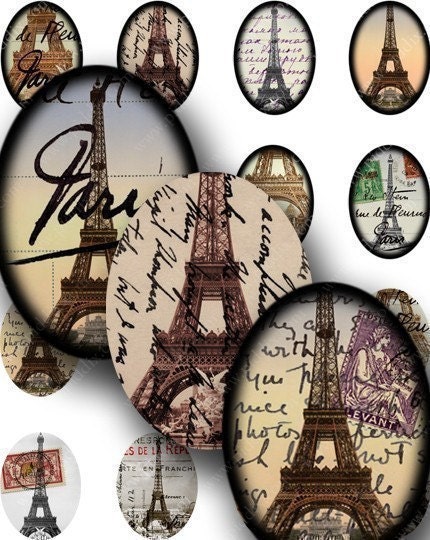 Framed French Ephemera in 18x25 mm ovals -- piddix digital collage sheet no. 658