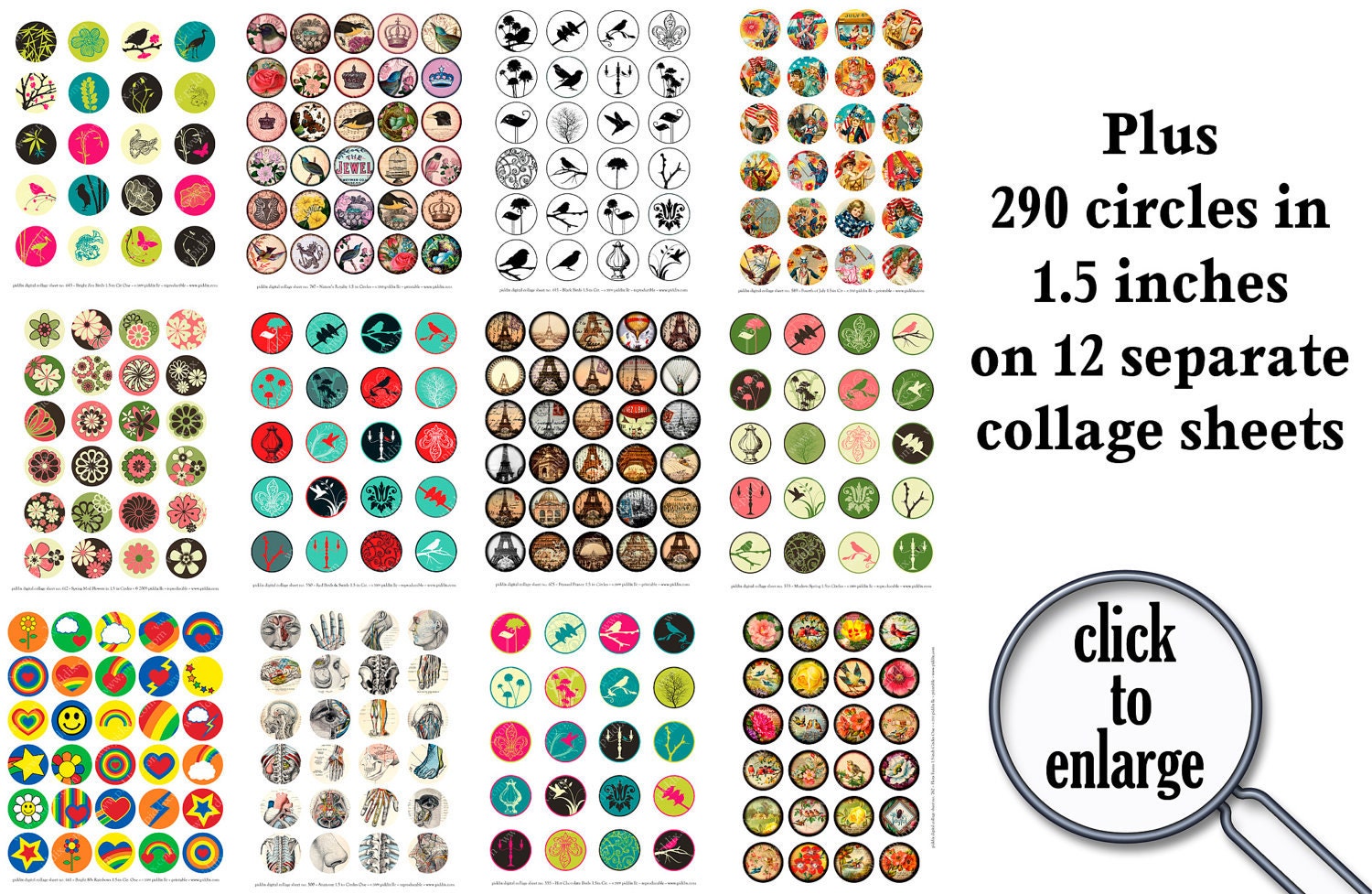 Digital Collage Sheet Image CD Volume 6 -- 1601 Circles on 49 Collage Sheets by Piddix -- with two free bonus sheets