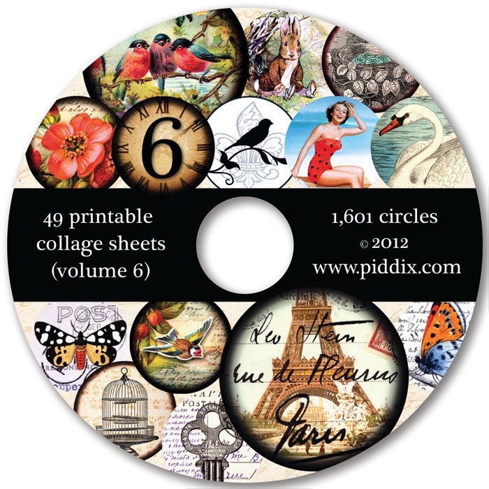 Digital Collage Sheet Image CD Volume 6 -- 1601 Circles on 49 Collage Sheets by Piddix -- with two free bonus sheets