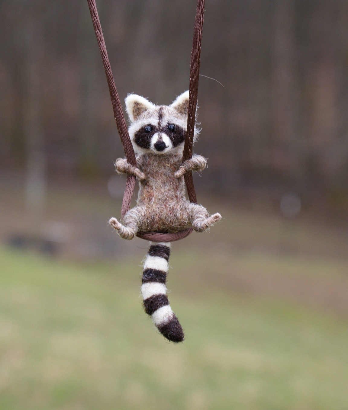 Tiny Raccoon Necklace - needle felted
