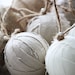 Rag ball trio Christmas tree ornaments in linen and burlap - Set of 9 - Limited Quantities Available