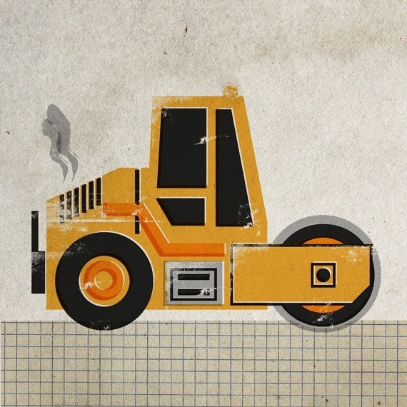 6x6 Construction Machine Print - Road Roller