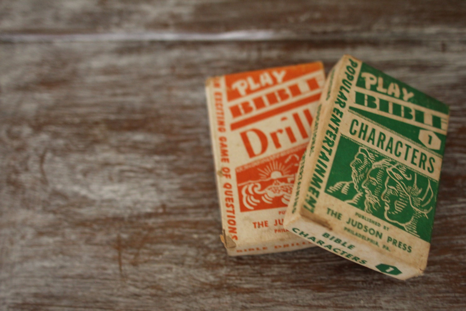 SALE - Vintage Flash Cards - Retro Bible Drill Game Cards - Green and Orange Boxes - Homeschool Preschool - Vintage Library Educational Toys