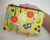 Coin Purse Giraffe Garden in Citron Yellow Little Zipper pouch Ipod Case ECO Friendly Padded