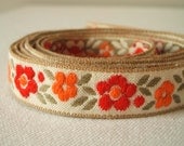 vintage tiny flower trim in crimson and orange 3 yards