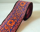 plum purple and sunset orange floral trim 1.5" wide 3 yards