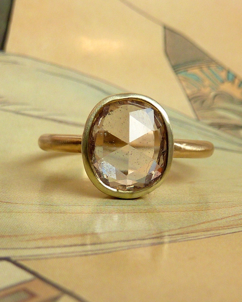 Khaki Green Oval Rose Cut Sapphire Ring