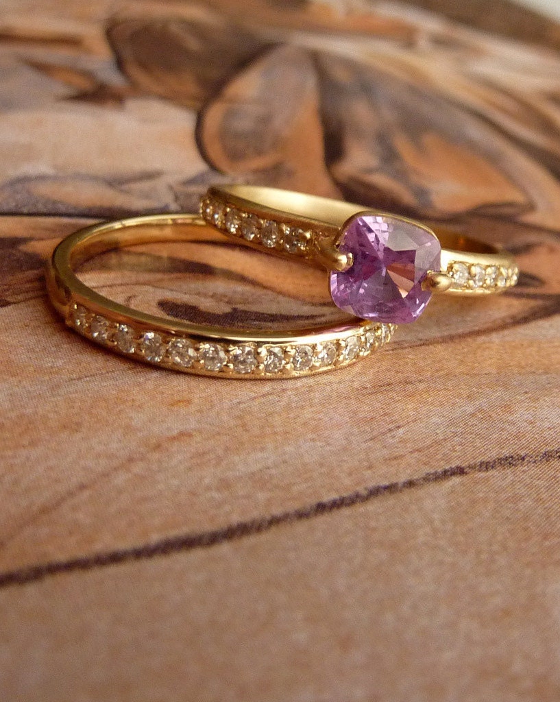 Pink Cushion Cut Sapphire and Diamond Ring