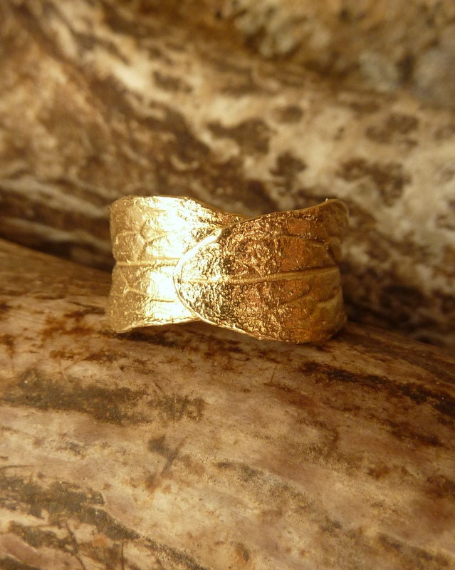 Wide Leaf Band - Adjustable, 14k Gold