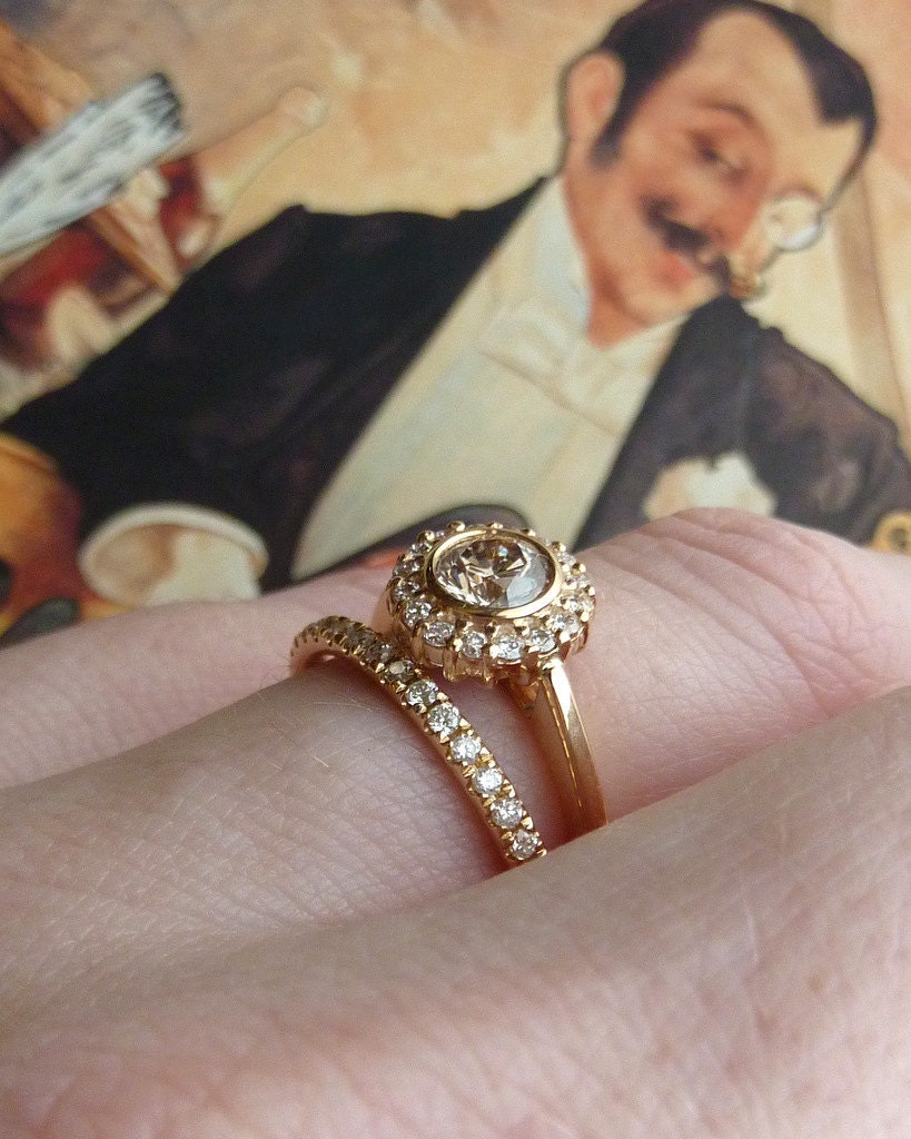 Yellow Gold Bezel Set Diamond Halo Ring