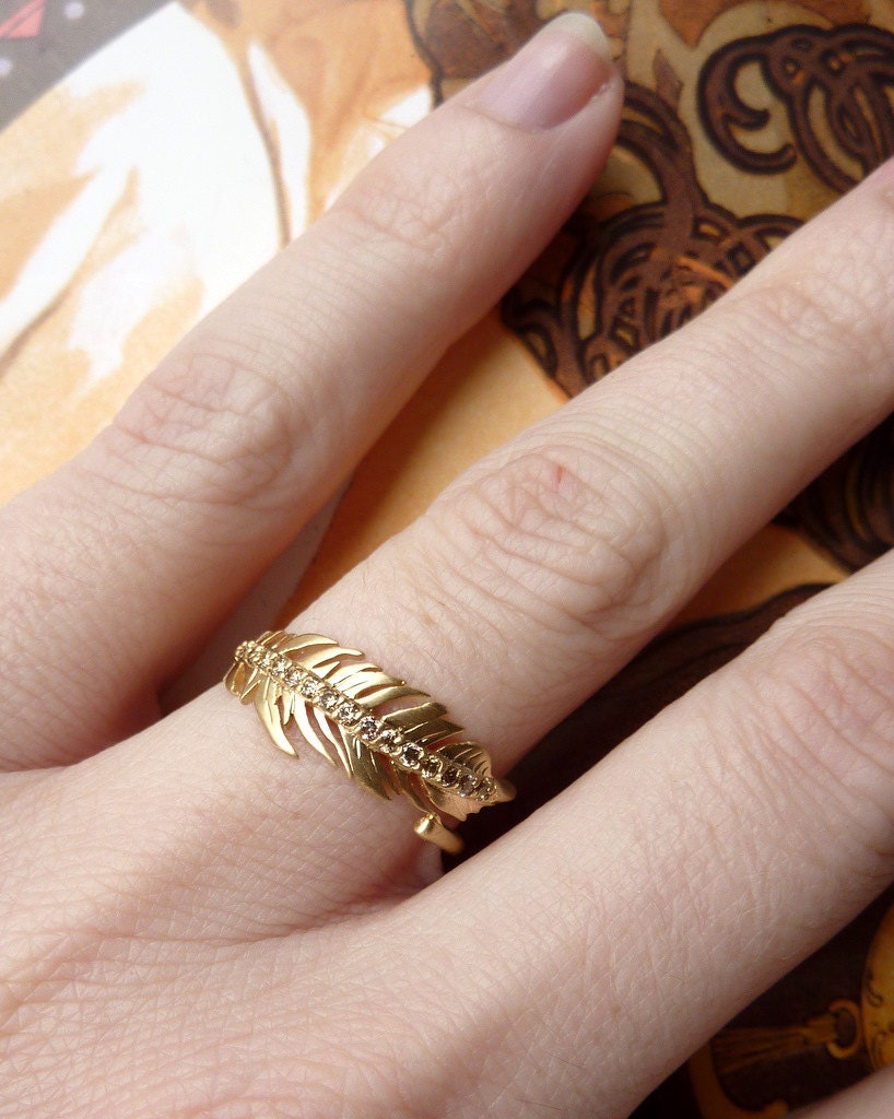 Champagne Diamond Feather Ring