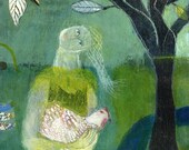 Woman and Chicken, a print