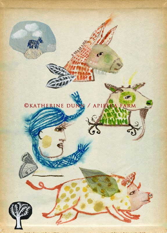 Woman and Flying Creatures an archive print