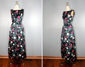 vintage . GEORGETTE . rose . satin . 1950s . gown