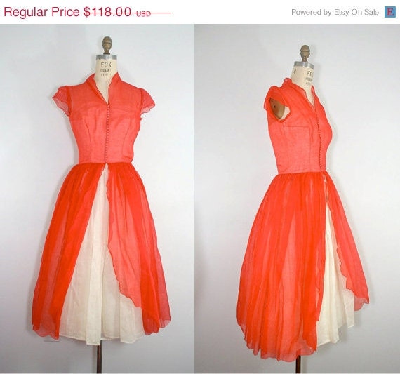 MAY SALE . vintage . VALENTINE . 1950s . dress . crisp . red . sweetheart