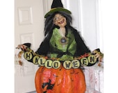 Halloween Paper Mache Witch - Large Scale Folk Art Door Greeter