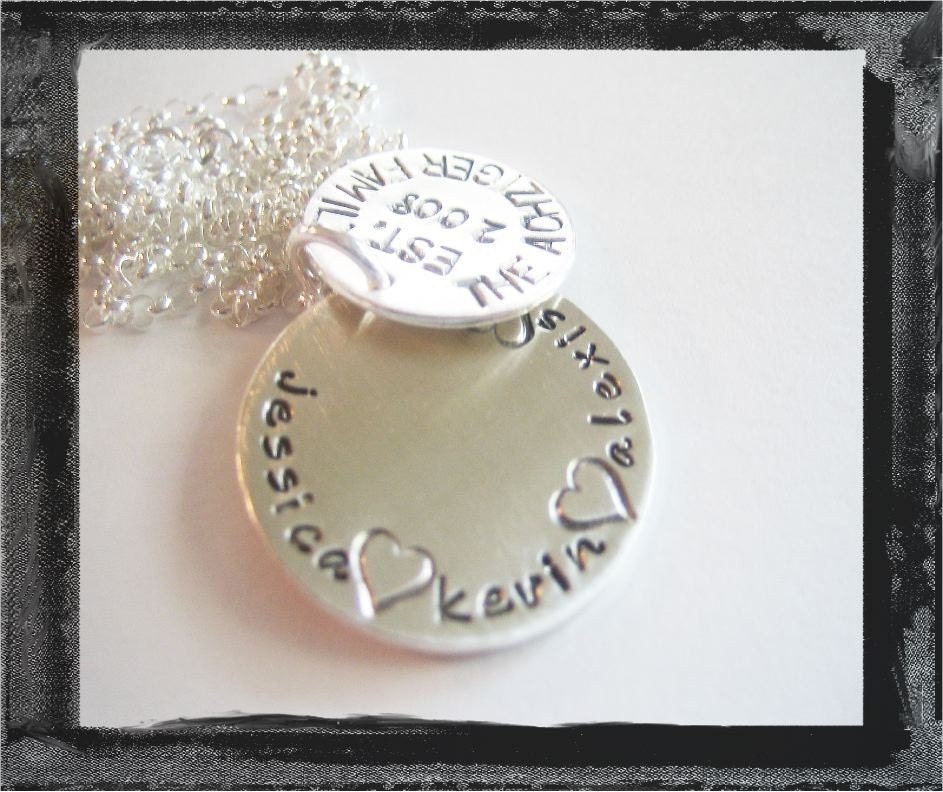 Hand Stamped Necklace - Personalized Jewelry - Family Est Necklace