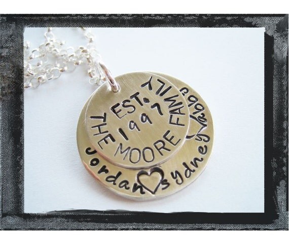 Hand Stamped Necklace - Personalized Jewelry - Family Est Necklace