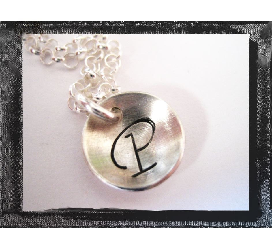 Initial Necklace Domed and Hand Stamped in Sterling SIlver