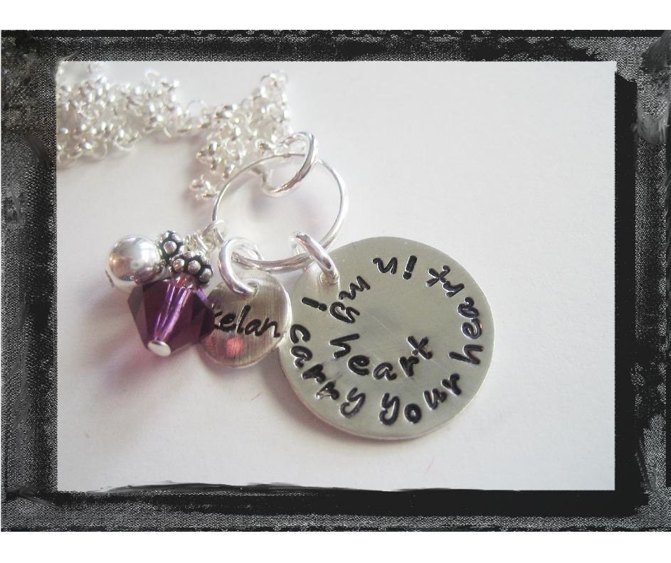 Personliazed Jewelry- Two Disc -Birthstone Crystal Necklace-Hand Stamped