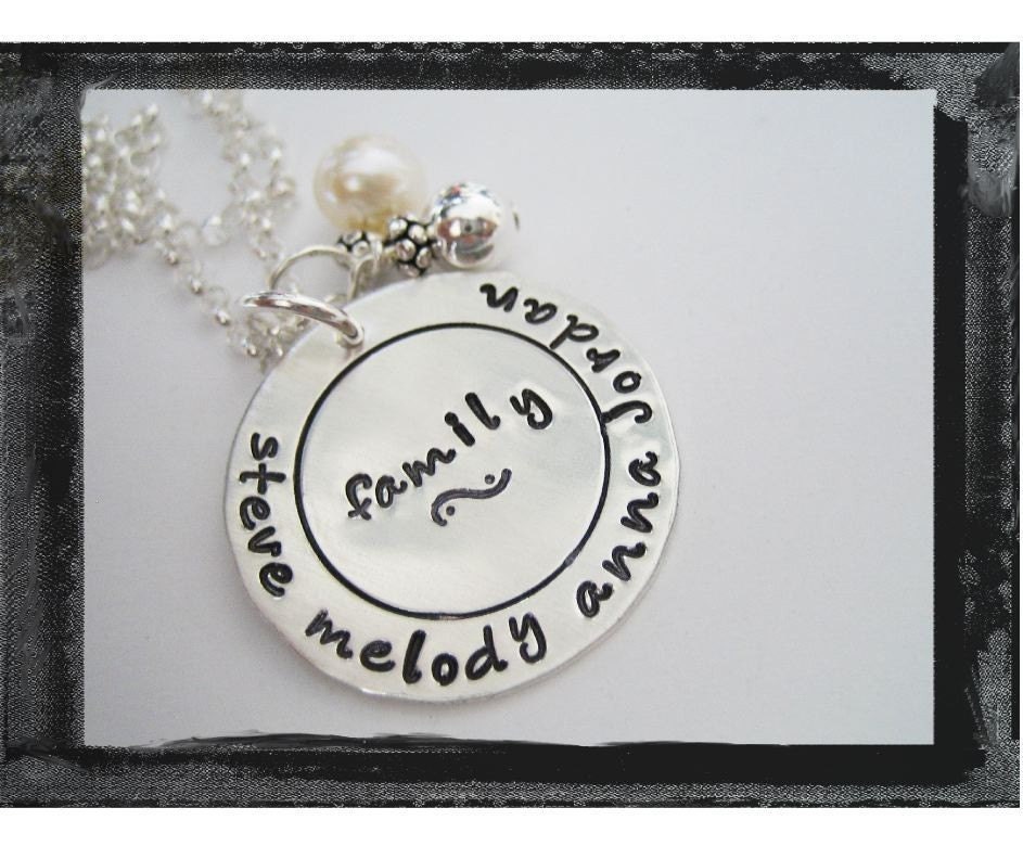 Hand Stamped Necklace - Sterling Silver - Personalized Necklace - Family Circles