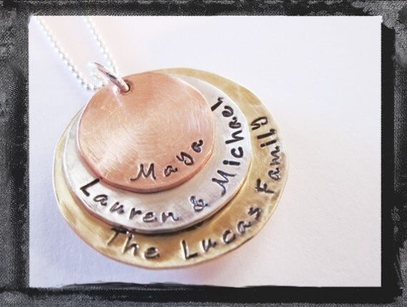 Hammered and Textured Stacked Mixed Metal Pendant Family Names
