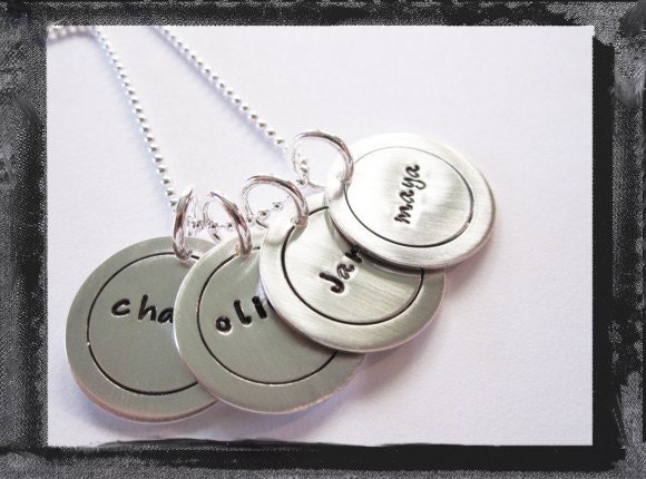 Hand Stamped Necklace Personalized Jewelry Sterling Silver CIRCLES 4 Family Necklace