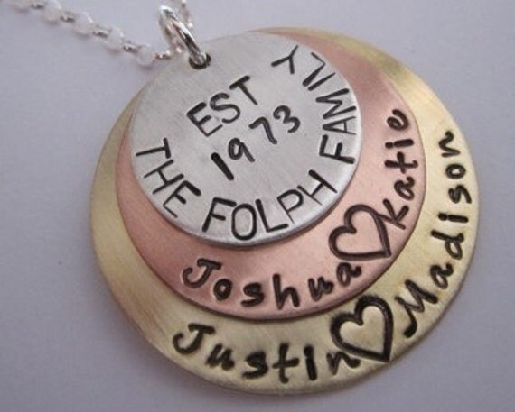 Stacked Mixed Metal Pendant Est Family Names and dates