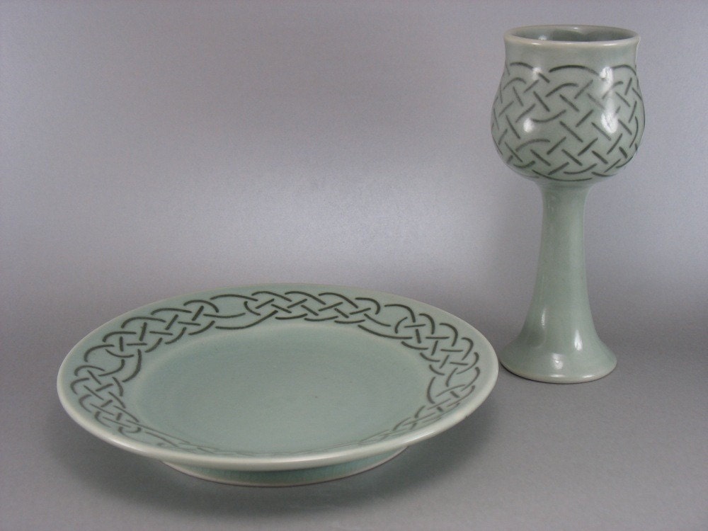 Celtic Knotwork Chalice and Paten Set