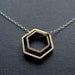 Paired Hexagons Silver and Brass Contrast Necklace