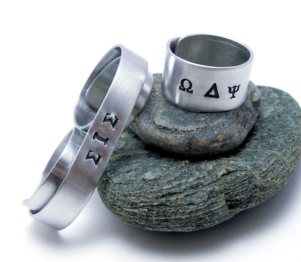 Hand Stamped Greek Ring - Personalized Jewelry, Sorority / Sisterhood 2 Finger Ring