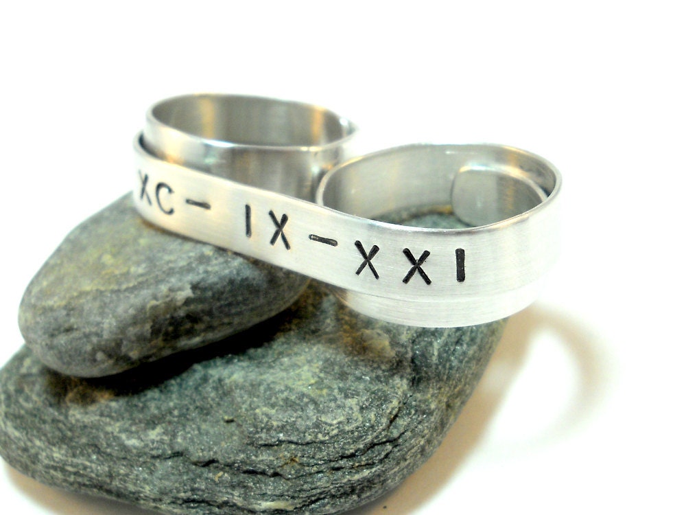 Hand Stamped Roman Numeral Ring - Custom Two Finger Ring