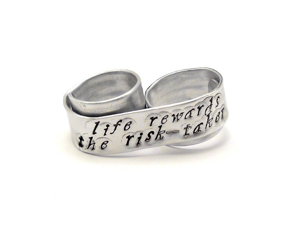 Life Rewards the Risk Taker Double Finger Ring - Custom Quote Ring - Personalized Quote Jewelry - Inspirational Message - Two Finger Ring