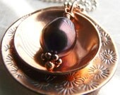 Shop Closing Sale - TAKE 50% OFF - Total Eclipse - Hand Stamped Copper and Pearl Pendant Necklace