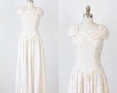 1940s Cream SIlk Embroidered Eyelet Wedding Dress VIntage