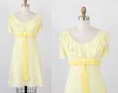 Yellow Chiffon Ruffle Party Dress with Velvet Bow