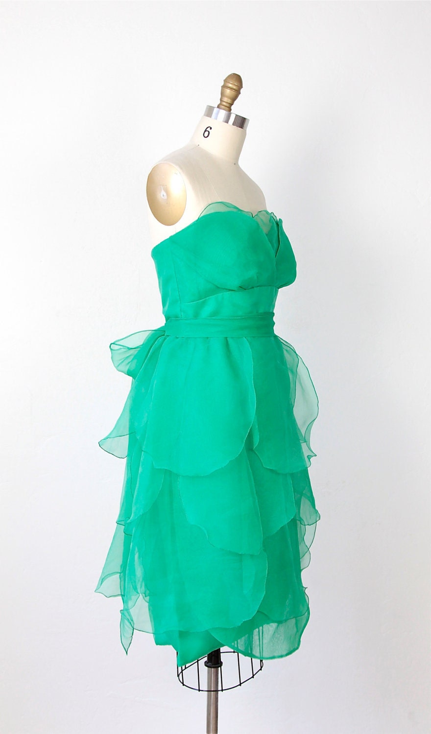 RESERVED for Xiaka Green Organza Petal Strapless Cocktail Dress
