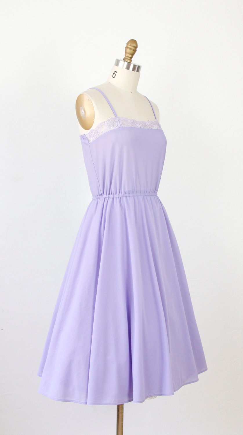 Lilac Full Skirt Vintage Dress with Lace Trim