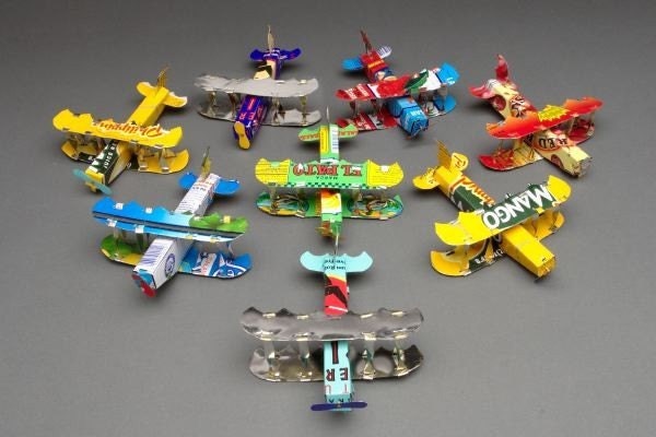 Airplane ornament, handmade recycled tin cans
