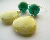 Lemon Lime &Turquoise Jade Earrings on Fishhooks, Polished Stone Jewelry, Dangle Earrings - Lola