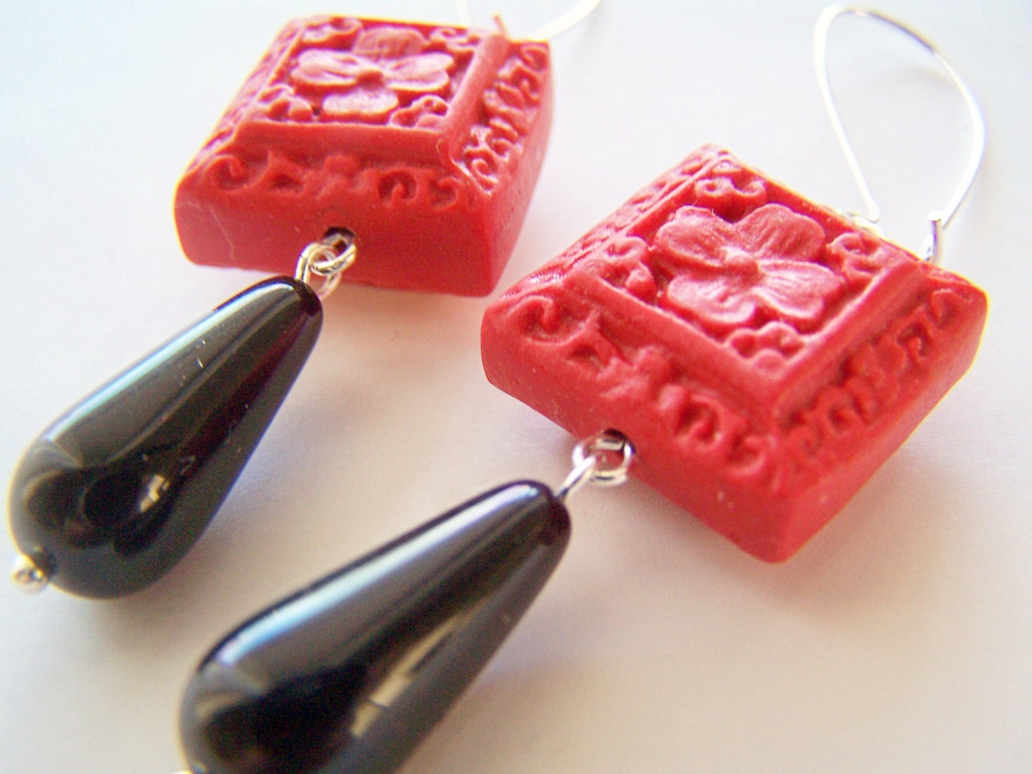Madrid - Red Cinnabar & Black Glass Earrings