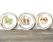 Vintage Fondeville Bread Plates - Art Deco Songs - Set of 3 Dessert - Cartoon Artist Lewis