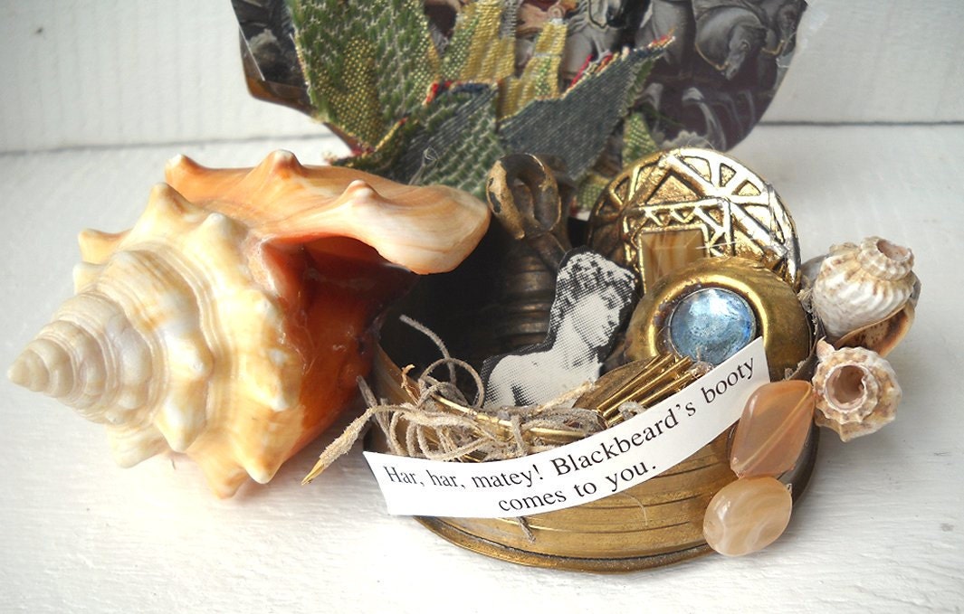 Nautical Altered Art Assemblage King Neptune Mermaid Decoration