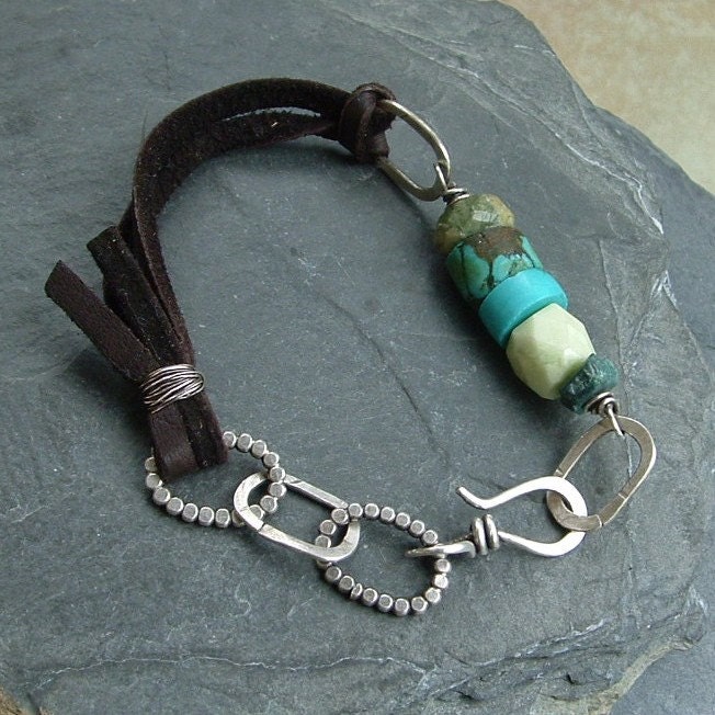 Sterling silver Bracelet Chunky Turquoise Funky rustic Nugget