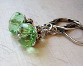 Iced peridot Earrings, Antique silver, Lever Back Ear Wire