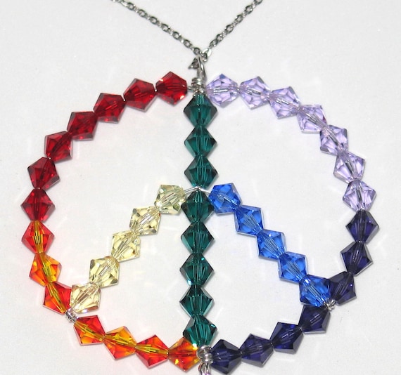 Rainbow Chakra Peace Sign Necklace