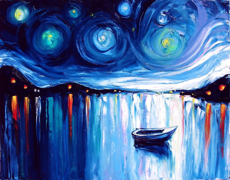 Boat painting original art impasto seascape by Aja