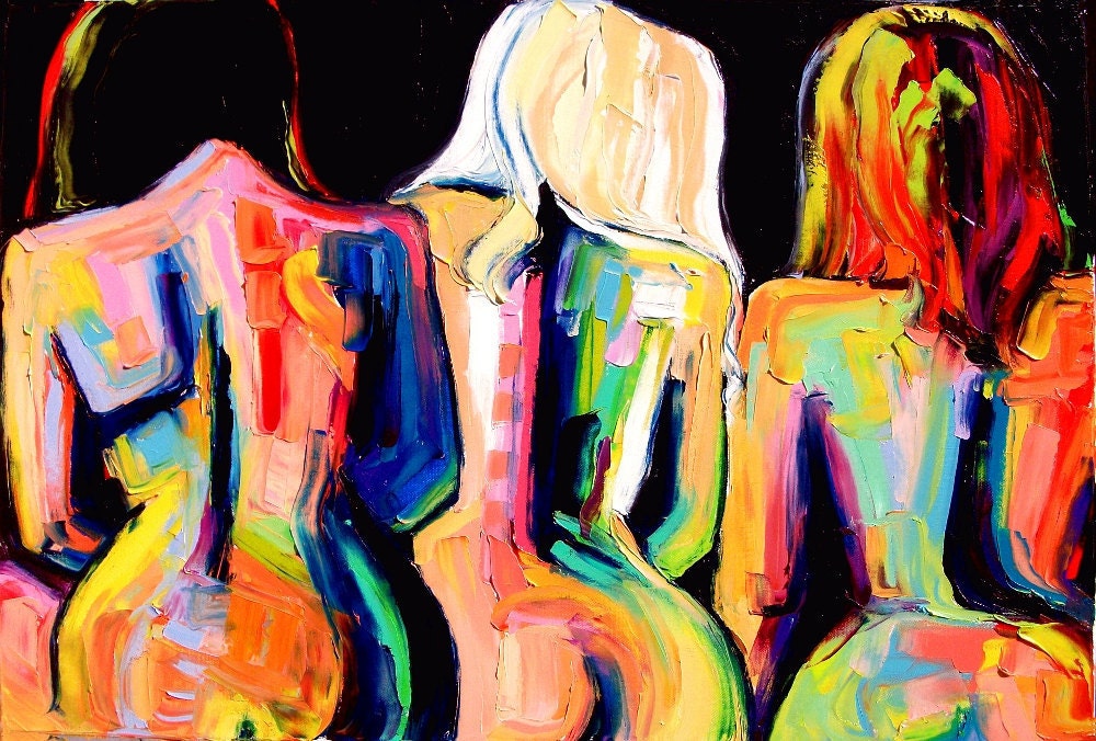 Abstract nude original impasto oil painting by Aja