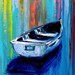Midnight Harbor XXVIII - 24x30  impasto abstract boat in lake landscape by Aja