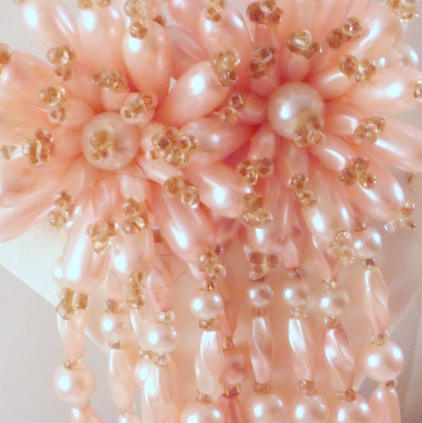 Pink  Clear Beads Faux Pearl dangle Floral Barrette